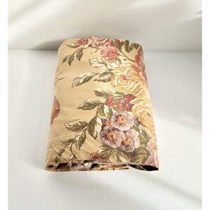 VTG 80s Springs Queen Flat Sheet Tan Neutral Romantic Cottage Farmhouse Florals